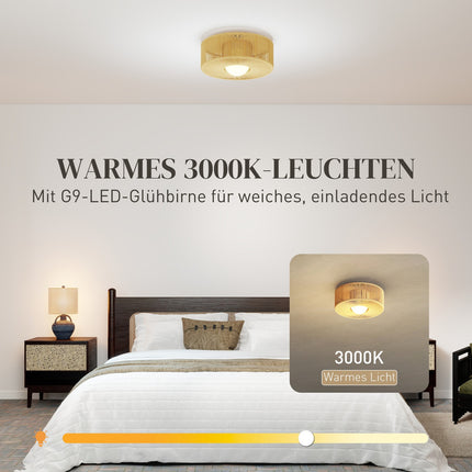 Boho Ceiling Light with Hemp Rope Shade, G9 LED, 30cm