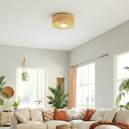 Boho Ceiling Light with Hemp Rope Shade, G9 LED, 30cm