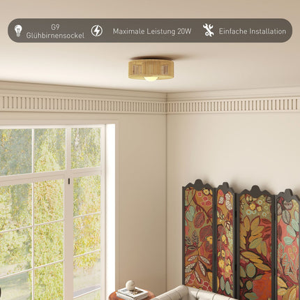 Boho Ceiling Light with Hemp Rope Shade, G9 LED, 30cm
