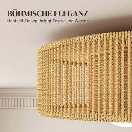 Boho Ceiling Light with Hemp Rope Shade, G9 LED, 30cm