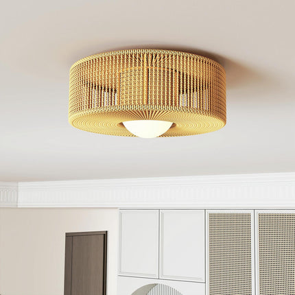 Boho Ceiling Light with Hemp Rope Shade, G9 LED, 30cm