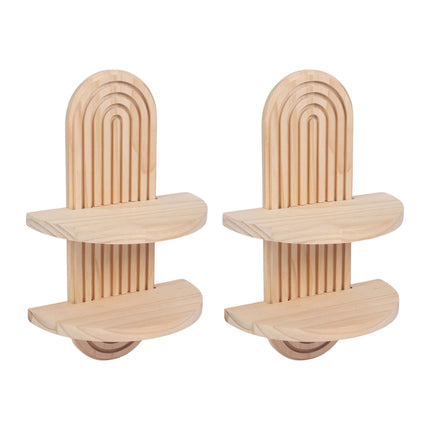 Boho Floating Wall Shelves, 2pc Set – Pine, Light Brown