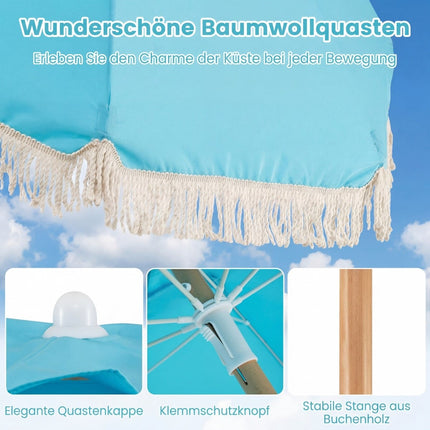 Boho Garden Umbrella, 170 cm, Blue, Adjustable Tilt