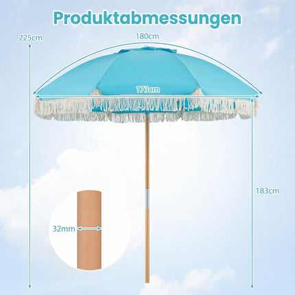Boho Garden Umbrella, 170 cm, Blue, Adjustable Tilt