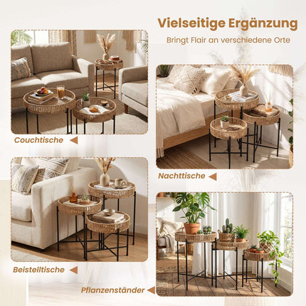 Boho Nesting Side Tables Set – Handcrafted Rope Design