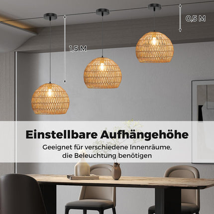 Boho Pendelleuchte, höhenverstellbar, Papierschirm