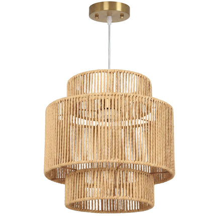 Boho Pendant Light with 3-Tier Hemp Rope Shade, E27, Light Brown