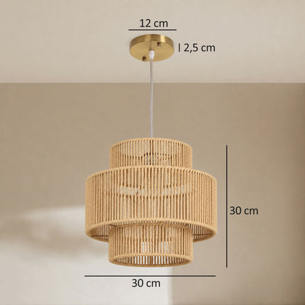 Boho Pendant Light with 3-Tier Hemp Rope Shade, E27, Light Brown