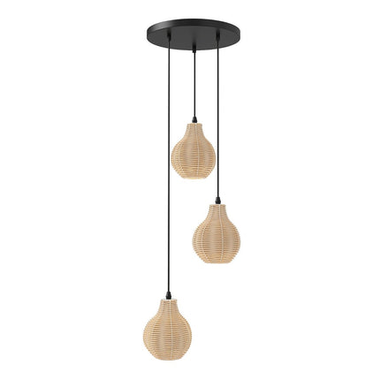 Boho-Pendelleuchte aus Rattan, 3-flammig, höhenverstellbar