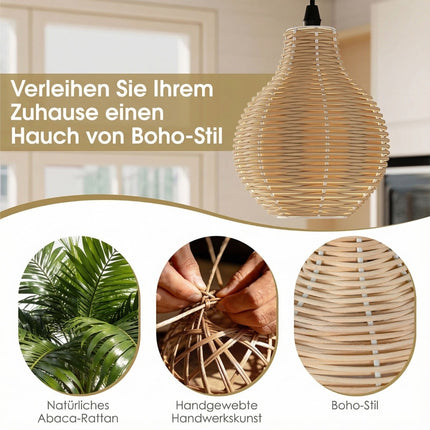 Boho-Pendelleuchte aus Rattan, 3-flammig, höhenverstellbar
