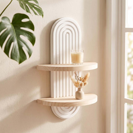 Boho Wall Shelf Set, 2pc – Natural Pine, White/Brown