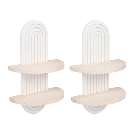 Boho Wall Shelf Set, 2pc – Natural Pine, White/Brown