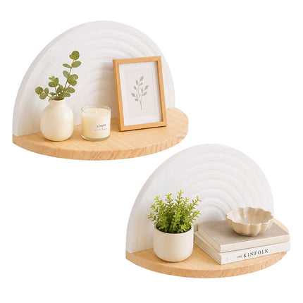Boho Wall Shelves, Set of 2 – White & Natural Pine