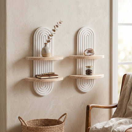 Boho Wooden Wall Shelf Set, 2pc – Natural Pine