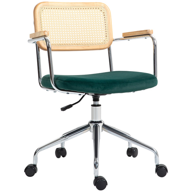 Adjustable Boho office chair with armrests, green swivel