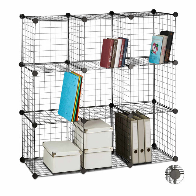 Bolt-free shelves in wire mesh 9 compartments