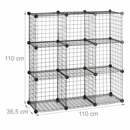 Bolt-free shelves in wire mesh 9 compartments