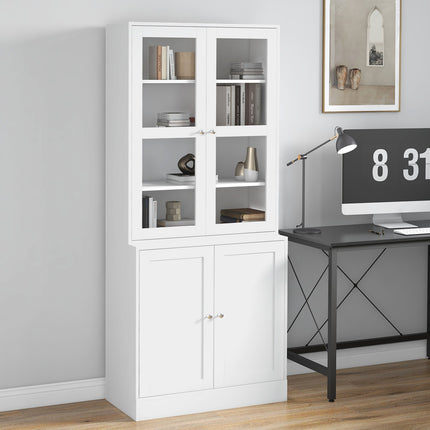 Hohes weißes Bücherregal, Glastür, 6 Fächer