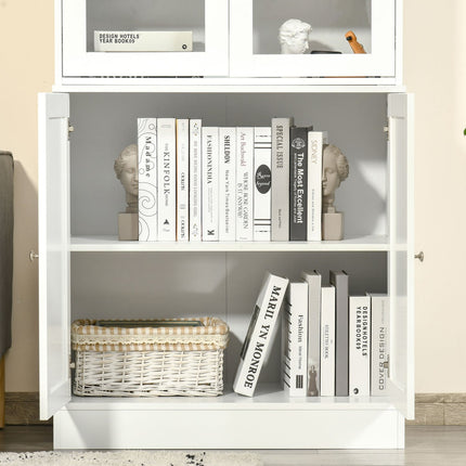 Hohes weißes Bücherregal, Glastür, 6 Fächer