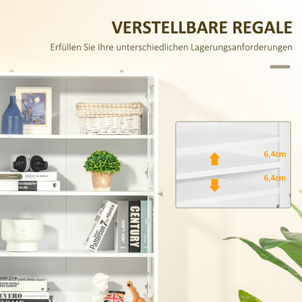 Hohes weißes Bücherregal, Glastür, 6 Fächer