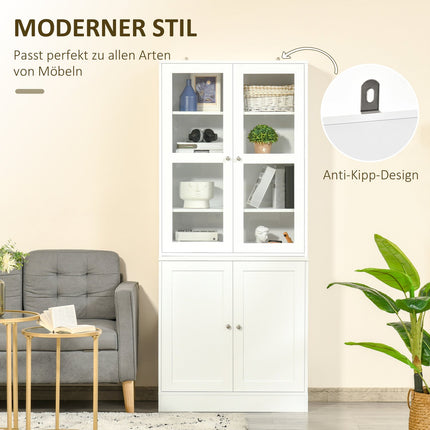 Hohes weißes Bücherregal, Glastür, 6 Fächer