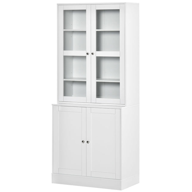 Hohes weißes Bücherregal, Glastür, 6 Fächer