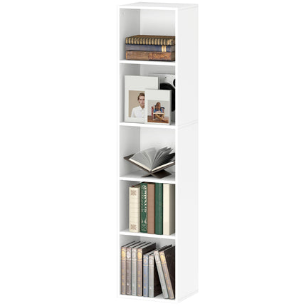 Weißes Bücherregal aus Holz, 5 Fächer, verstellbare Regalböden