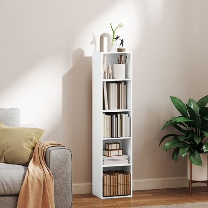 Weißes Bücherregal aus Holz, 5 Fächer, verstellbare Regalböden