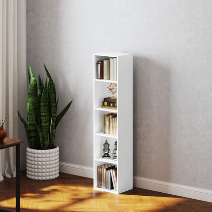 Weißes Bücherregal aus Holz, 5 Fächer, verstellbare Regalböden