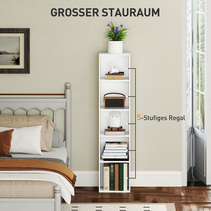 Weißes Bücherregal aus Holz, 5 Fächer, verstellbare Regalböden