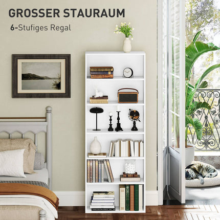 Bücherregal, 6 Fächer, verstellbare Böden, Spanplatte, 60 x 24 x 158,5 cm, weiß