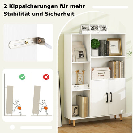 Bücherregal Weißes Bücherregal mit Türen und offenen Fächern 80 x 23,5 x 119 cm