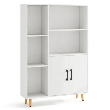 Bücherregal Weißes Bücherregal mit Türen und offenen Fächern 80 x 23,5 x 119 cm