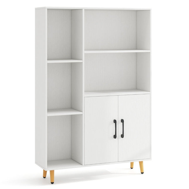 Bookcase White bookcase with doors and open compartments 80 x 23.5 x 119 cm