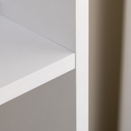 Modern bookcase with drawers & wooden legs - white/natural