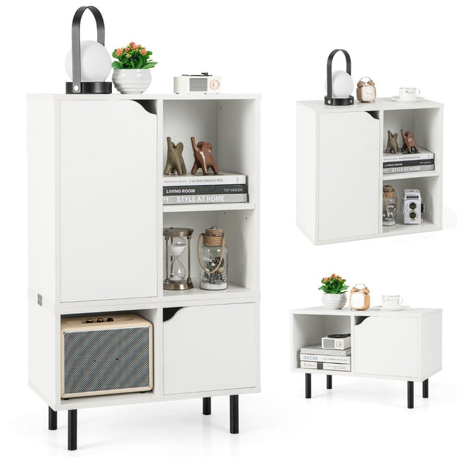 Bookcase stackable bookcase with 2 doors & 5 compartments separable with adjustable shelf 60 x 30 x 96.5 cm white
