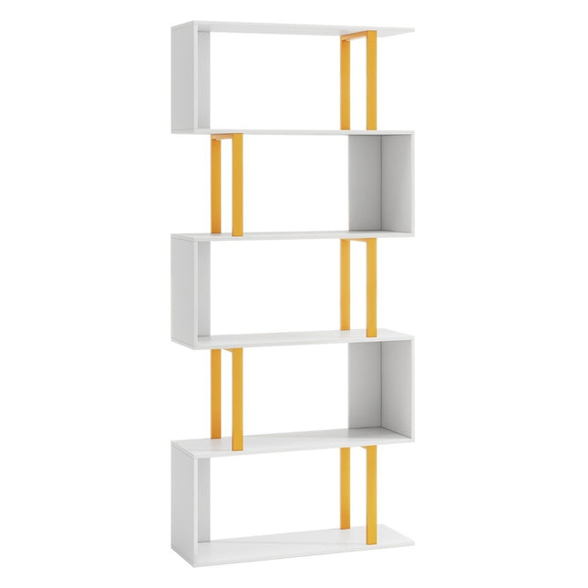 Bücherregal weiß Standregal mit 5 Ebenen S-förmiges Büroregal freistehend 70 x 24 x 157 cm