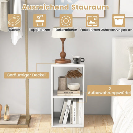 Bücherregal mit 2 Fächern Würfelregal Standregal offenes Regal Lagerregal für Wohnzimmer weiß