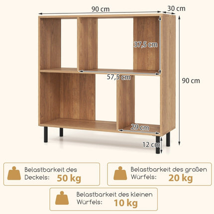 Bibliothèque avec 4 compartiments et pieds en métal, étagère de rangement sur pied, naturel