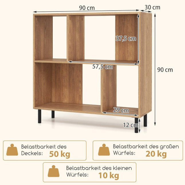 Bookcase with 4 compartments & metal legs standing shelf storage shelf natural