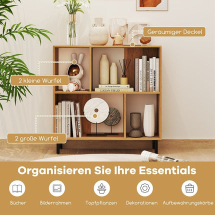 Bibliothèque avec 4 compartiments et pieds en métal, étagère de rangement sur pied, naturel