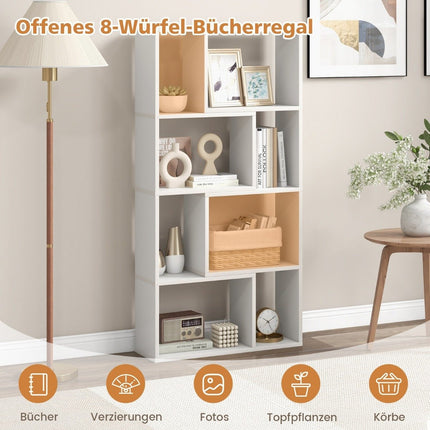 Bücherregal mit 4 Ebenen, Standregal mit 8 Fächern, Würfelregal, 60 x 20 x 120 cm, weiß
