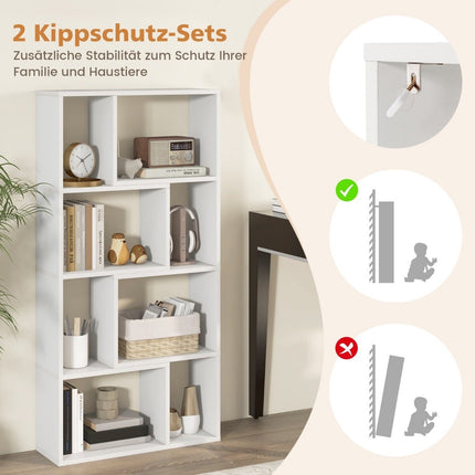 Bücherregal mit 4 Ebenen, Standregal mit 8 Fächern, Würfelregal, 60 x 20 x 120 cm, weiß