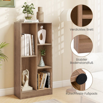 Bibliothèque à 5 compartiments, étagère sur pied, étagère cube, étagère de bureau, étagère de rangement, 50 x 24 x 104 cm, naturel