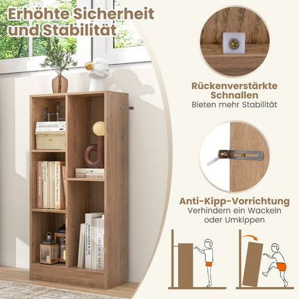 Bibliothèque à 5 compartiments, étagère sur pied, étagère cube, étagère de bureau, étagère de rangement, 50 x 24 x 104 cm, naturel