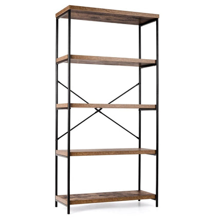 Boekenkast met 5 niveaus & metalen frame & industrieel design staande plank kantoorplank bruin