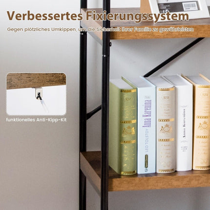 Boekenkast met 5 niveaus & metalen frame & industrieel design staande plank kantoorplank bruin