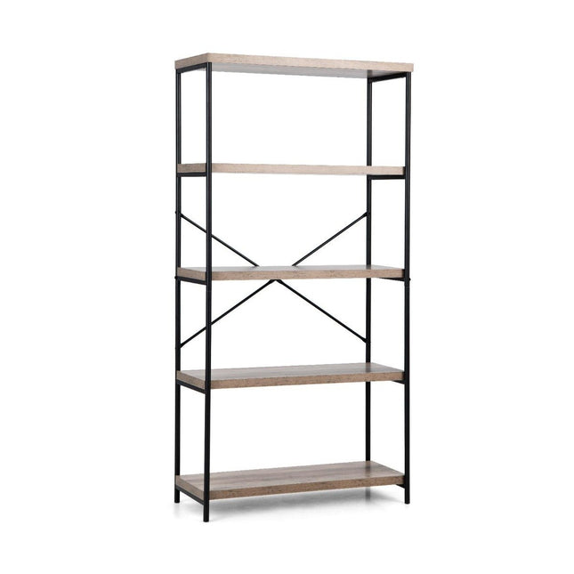 Bookcase with 5 levels & metal frame & industrial design standing shelf office shelf gray
