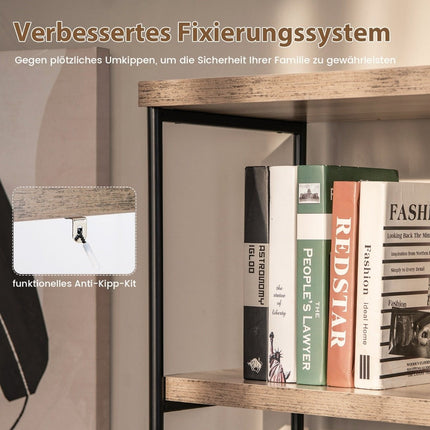 Bücherregal mit 5 Ebenen &amp; Metallrahmen &amp; Industriedesign Standregal Büroregal Grau