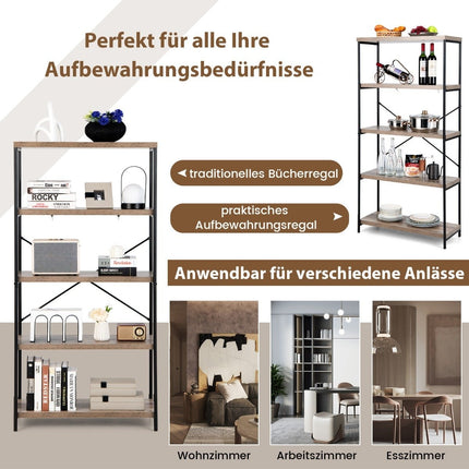 Bücherregal mit 5 Ebenen &amp; Metallrahmen &amp; Industriedesign Standregal Büroregal Grau